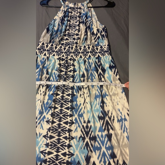 London Times Women’s Ikat Halter Dress Blue & White Boho A-Line Flowy Size 4 - Picture 7 of 11